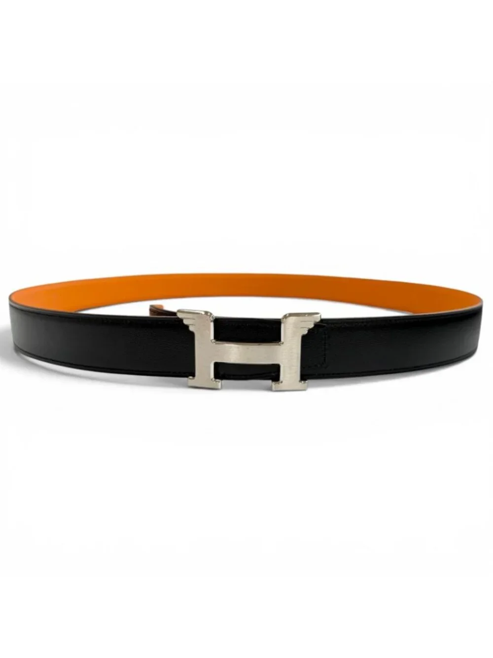 Hermes Constance Pegasus Box Calf Togo Silver Reversible Belt Black Orange